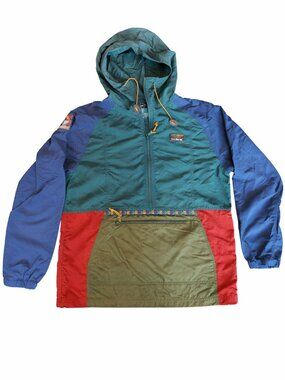 L.L. Bean Colorblock Anorak Jacket Men’s Large Hooded Pullover Outdoor EUC